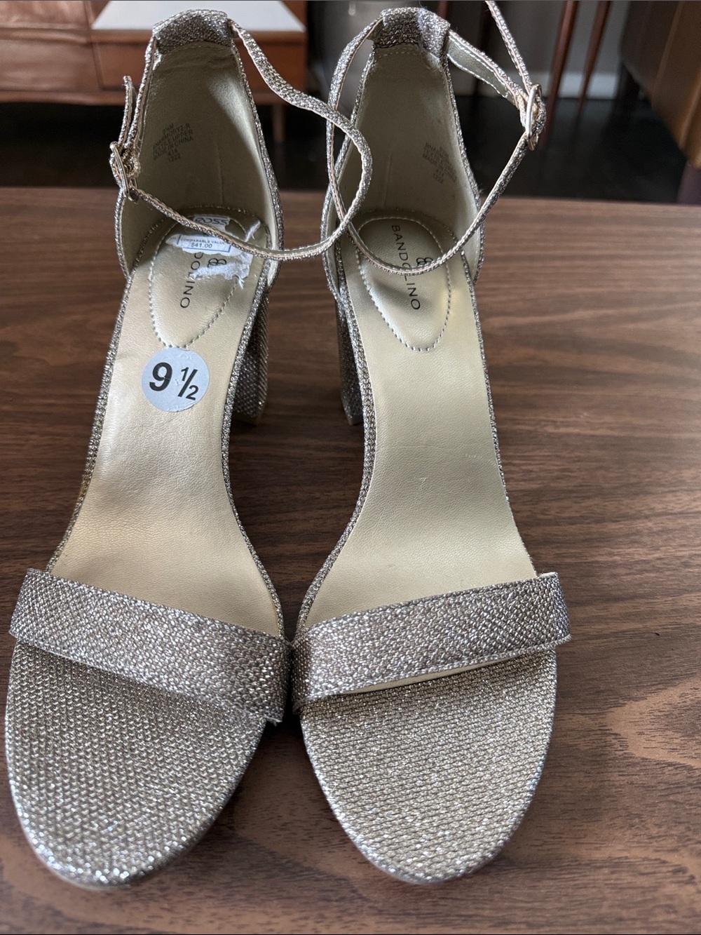 Bandolino Metallic Gold Ankle-Strap Block Heels